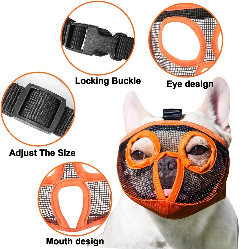 JYHY Short Snout Dog Muzzles- Adjustable Breathable Mesh Bulldog Muzzle for Biting Chewing Licking Grooming Dog Mask,Orange(Eyehole) M - Image 3